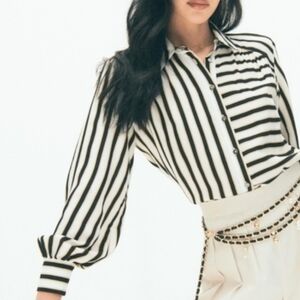Anthropologie Maeve Silky Striped Black and White Shirt, Size M